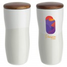 Adriano 12 oz Double Wall Ceramic Tumbler with Wood Lid
